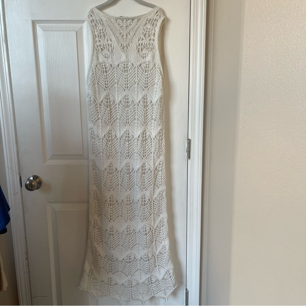 Zara Cream crochet midi Dress size small resort wear vacation  honeymoon boho - Picture 4 of 5